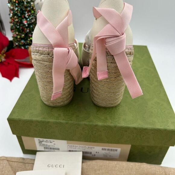 Women’s Gucci white/pink wedge espadrilles size 41 made in Spain - Picture 7 of 11